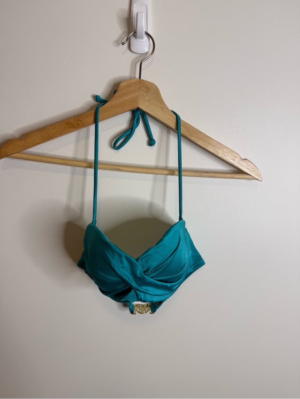 Victoria's Secret Teal Halter Bikini Top with Gold Accent size 32B